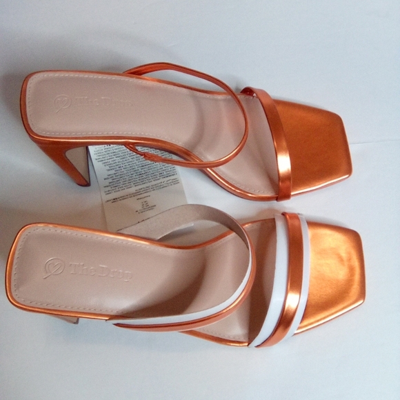 Avery Women's Two Strap High Heel Sandals, Sz.8, MetallicOrange- The Drop - Picture 12 of 16
